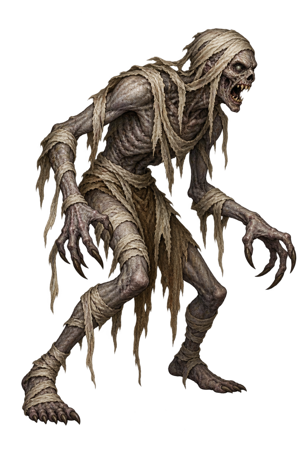Crypt Wretch concept art: a gaunt creature wrapped in torn bandages with long claws